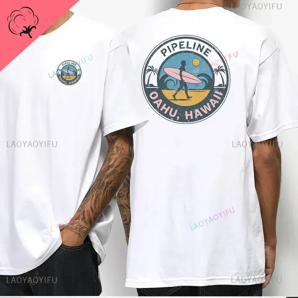 Hawaiian Traditions North Shore Hawaii Surfing Men Women White High Qulaty Cotton T-shirt Comfortable Beach-style Surf Tee Tops