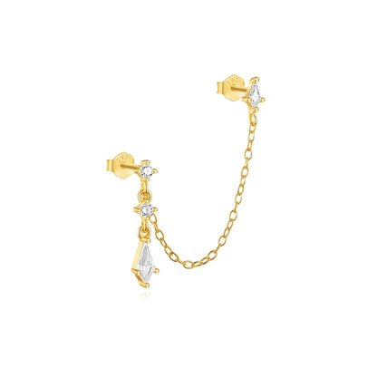 1PC 925 Sterling Silver Horse Eye Chain Tassel Zircon Drop Earrings For Women Ins Minimalism Geometric Earrings Gift