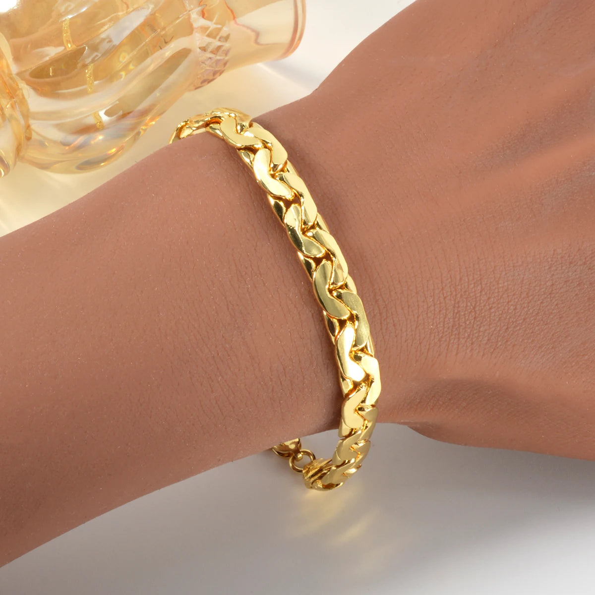 Sunny Luxury Copper Alloy Necklace Bracelet Women's Set Flat Cuban Chain Punk Style Suitable Party Jewelry Gifts