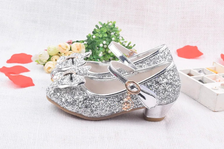 Spring Children Shoes Girls High Heel Princess Dance Sandals Kids Shoes Glitter Leather Fashion Girls Party Dress Wedding Shoes
