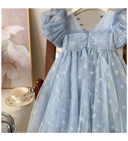 Girls Casual Dresses Summer Dress for Girls Children's Ethereal Puff-Sleeve Tulle Princess Dress Kids Clothes