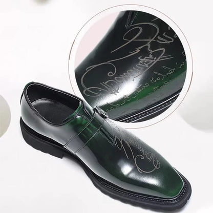 High-end Square-toe Slip-on Buckle Strap Leather Shoes Men Italian Formal Shoes Laser Engraved Letters Design Wedding Shoes Man