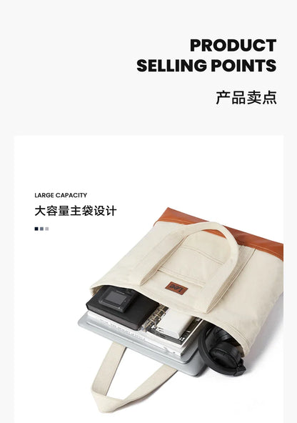 Unisex Utility Canvas Leather Zipper Tote Bag Casual Denim Daily Shopping Handbag Women Man Durable Student School Book Bag