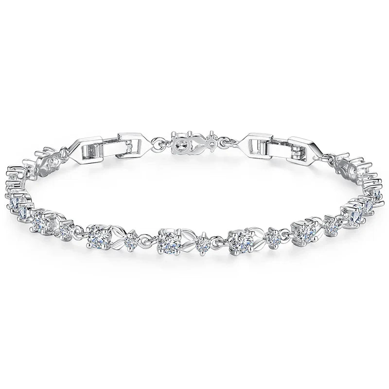 Luxury Rose Gold Color Chain Link Bracelet for Women Ladies Shining AAA Cubic Zircon Crystal Jewelry JIB013