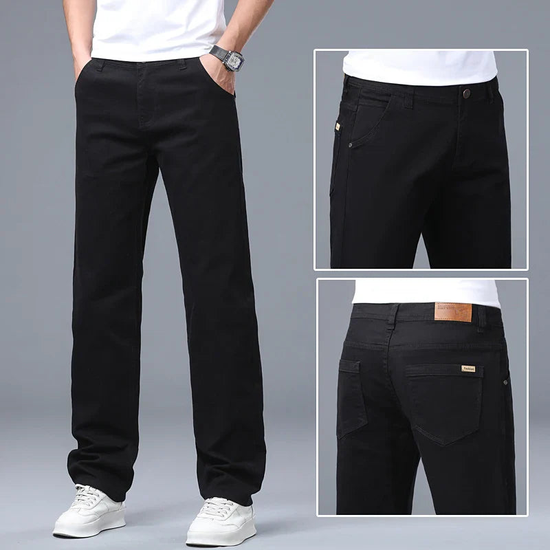 Men's Straight Leg Jeans Slim Fit Stretch Comfort Denim Pants Korean Casual Fashion Minimalist Business Male Daily Trousers