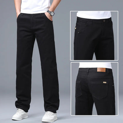 Men's Straight Leg Jeans Slim Fit Stretch Comfort Denim Pants Korean Casual Fashion Minimalist Business Male Daily Trousers