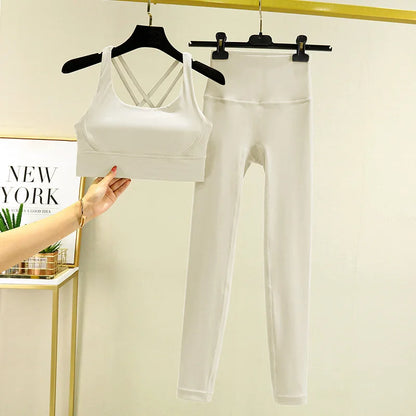 TRY TO BN Tummy Control Gym Set 2 Piece High Waisted Leggings Cross Bra Squat Proof Fitness Breathable Yoga Outfits Workout Set