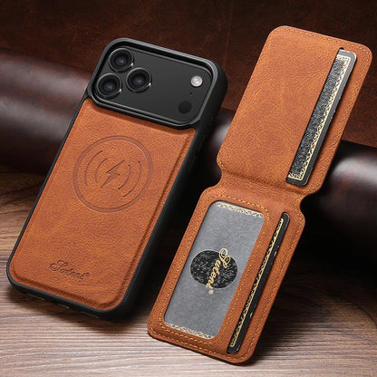 Wireless Charging Phone Case Magnet Card Holder Stand Faux Leather For iPhone 17 Pro Max 16 Plus 15 14 13 12