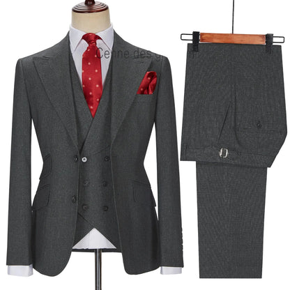 ( Jacket + Vest + Pants ) New Grey Men Suits Tailor-Made Costume Wedding Groom Party Casual Business Formal