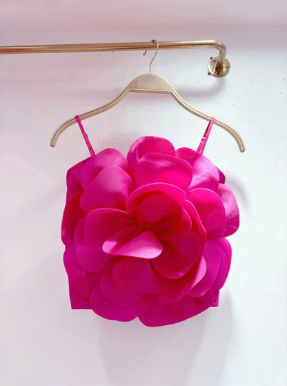 2026 3D Floral Spliced Designer Sling Tops Solid Color Backless Slim Sexy Vest Fashion Summer New Clothing