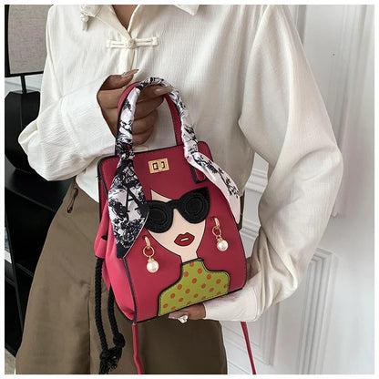 Cartoon Girl Handbag High Quality PU Leather Shoulder Bag for Women Pearl Crossbody Bag Designer Messenger Bag Female Satchel
