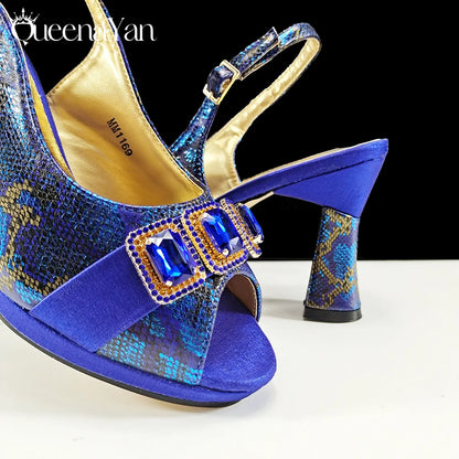 Luxurious Italian Women's Party Shoes&Bag Set Elegant Golden Rhinestone  Sandals with Peep Toe High Heels Wedding