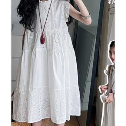 Baby Girl Spring and Summer New Style Fashion and Beautiful Solid Color Kids Comfortable Outerwear Long Dress