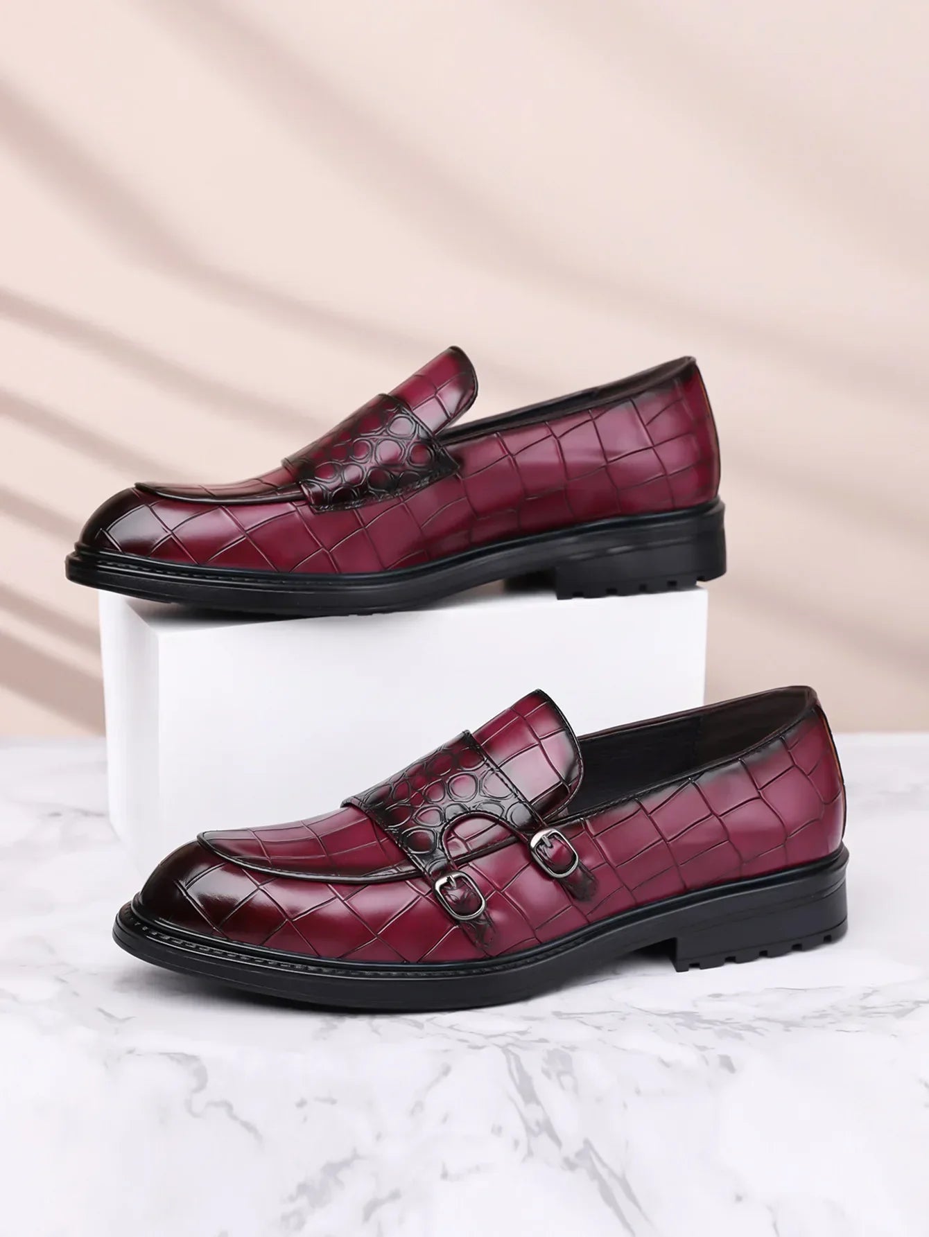 Classic Leather Men's Loafer Shoes Slip-on Double Buckles Green Black Shoes Wedding Party Formal Shoes for Men Zapatillas Male