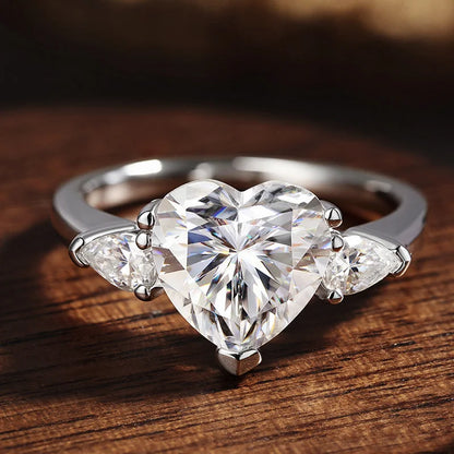 D VVS Heart Cut Moissanite Ring Diamond GRA 925 Sterling Silver Plated 18k White Gold Promise Engagement Ring for Women