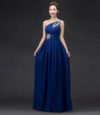 Women Robe De Soire Long Formal Blue Evening Dress Party One Shoulder Chiffon Lace-up Maxi Plus Size Vestido Festa