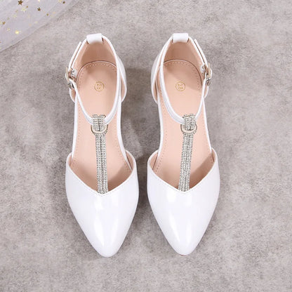 Children's Thick Heel Sandals Summer New Pointed-toe Girls' Crystal Princess Shoes Fashion Children's High-heeled Leather Shoes