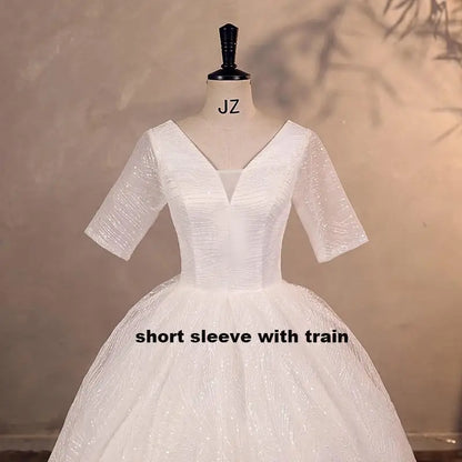 Wedding Dress Shiny Wedding Dress Classic Boat Neck Bridal Party Gown Vestido De Noiva Robe De Mariee Customized