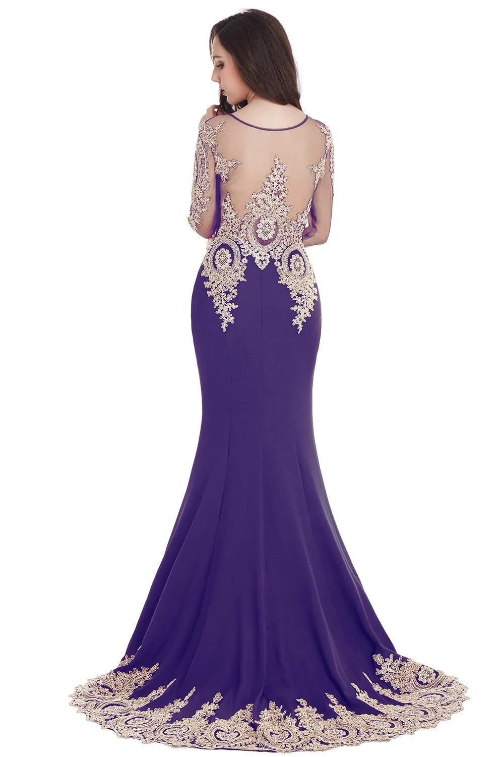 Prom Dresses Women Beading Long Sleeve Backless Elegant Lace Applique Formal Evening Party Gown For Bride Robe De Soirée