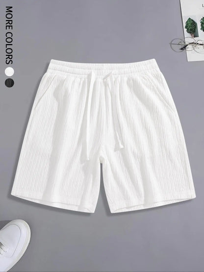 Men's Regular Style Pleated Plain Casual Shorts with Drawstrings and Pockets, Summer Drapedy Breathable Ice-Feel Straight Shorts, Couple Style, Suitable for Home Leisure, Date, Daily Matching, Running, Multi-Scenario Wear