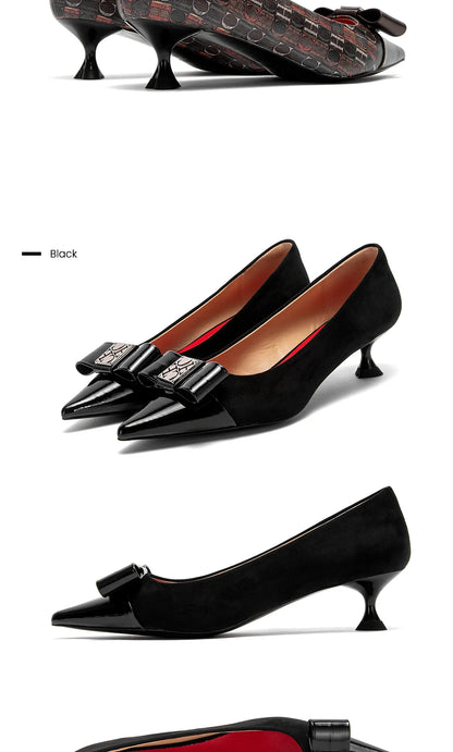 Women's Heeled Shoes Elegant Fashion Female Commuting Low Heeled Shoes British Style Patchwork Design Lady Pointed Shoes