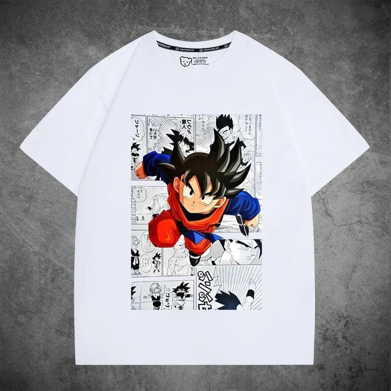 2026 Summer Dragon Ball Oversized T-shirt High Quality  Cotton Goku Manga Panel Print Unisex Retro Casual Tee for Adults Kids