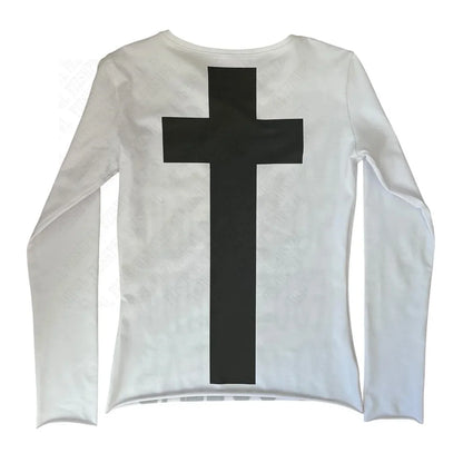 Women's Vintage Harajuku Gothic Hip Hop Emo Girl Casual Long Sleeve Tee Sexy Slim Chic Print Crop Top Grunge Punk Y2K Streetwear