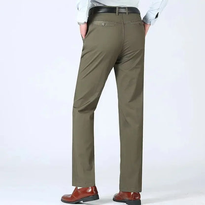 Men's 100% Cotton Summer Thin Autumn Thick Suit Pants Straight Loose Trousers Business Solid Khaki Casual Brand Clothes GOZBKF
