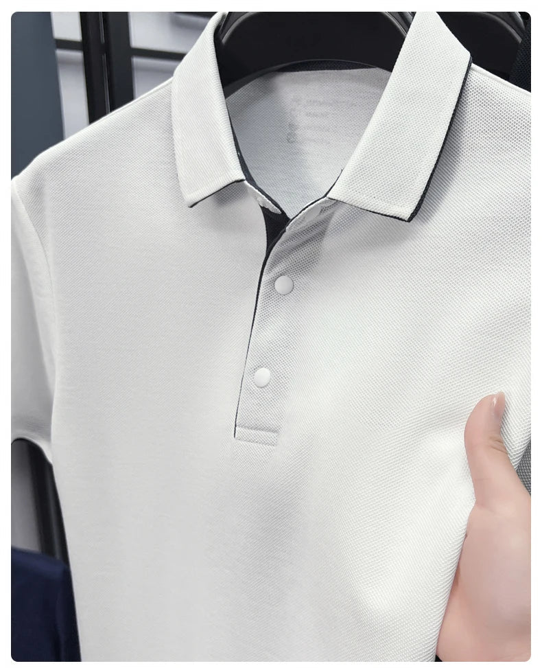 High quality 100% cotton solid color short sleeve polo shirt unique button men summer breathable comfort texture lapel T-shirt
