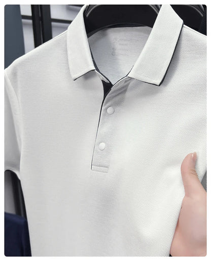 High quality 100% cotton solid color short sleeve polo shirt unique button men summer breathable comfort texture lapel T-shirt