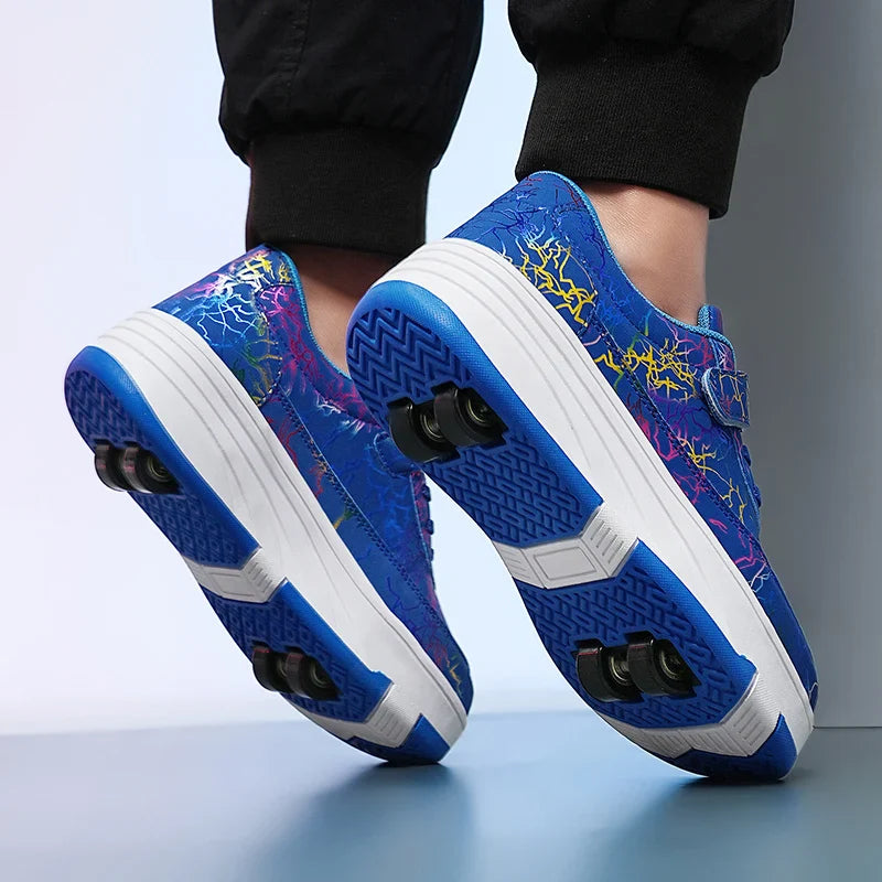 4 Wheel Dual-Use Roller Skates with Detachable Wheels ,Sneakers with LED Boys Girls Shoes with Wheels,Speed Skate Sizes 29-42