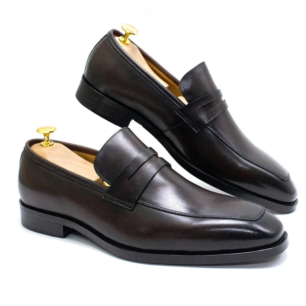 Men's Genuine Leather Penny Loafers Italian Design Luxury Classic Wedding Formal Office Business Dress Shoes