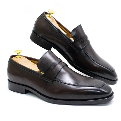 Men's Genuine Leather Penny Loafers Italian Design Luxury Classic Wedding Formal Office Business Dress Shoes