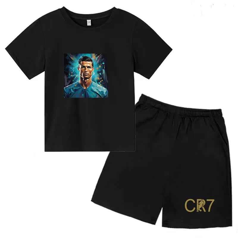 Summer Kids Ball Wear Creative Pattern Football Set T-shirt + Shorts Boys Girls 3-13 Years Old Sports Quick Drying T-shirt Set