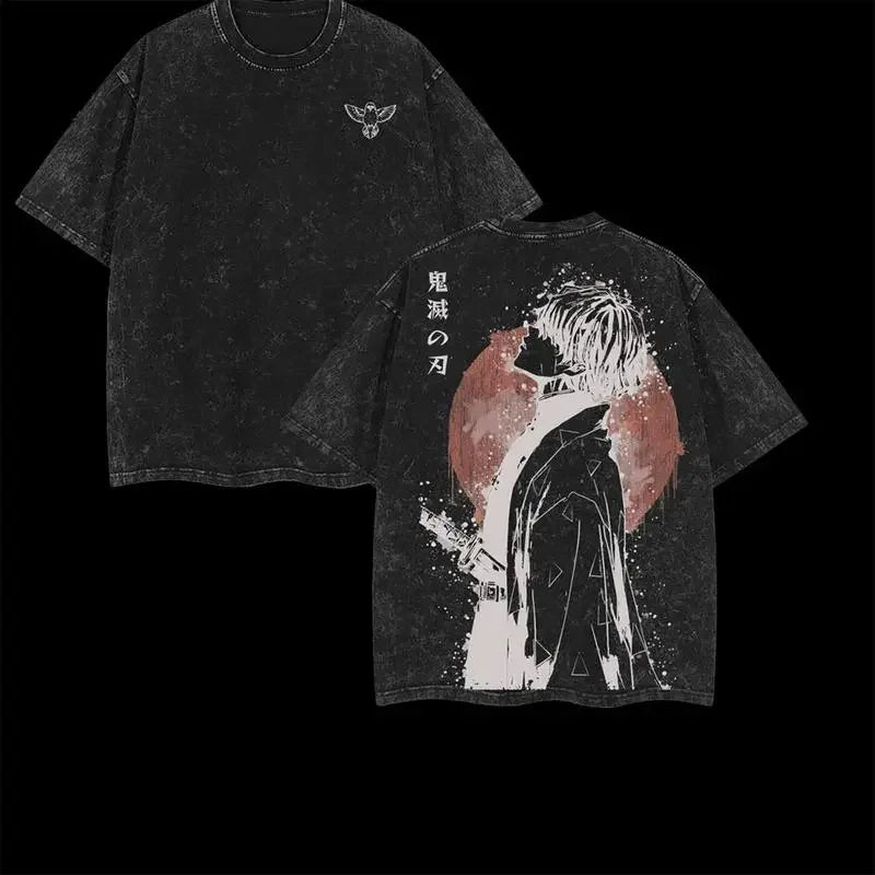 A-Zenitsu Graphic Tshirt Anime Demon Slayer Roupa Masculina Feminina Camisetas de Algodão Lavado Manga Camiseta Casual Vintage Hip Hop Tops