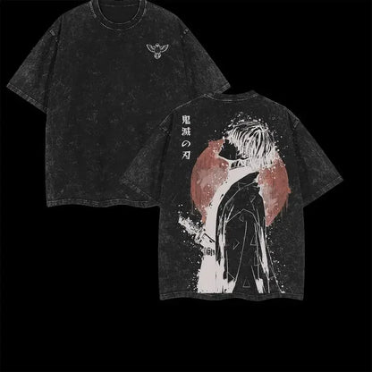 A-Zenitsu Graphic Tshirt Anime Demon Slayer Roupa Masculina Feminina Camisetas de Algodão Lavado Manga Camiseta Casual Vintage Hip Hop Tops