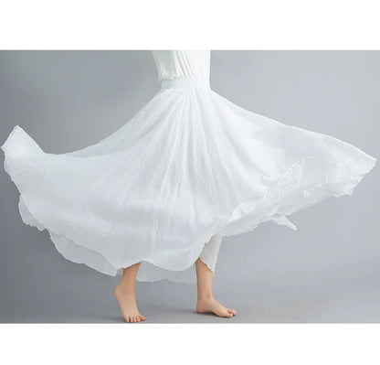 Fashion Cotton Linen Clothes Women Skirts Maxi Y2k Elegant Beach Saia Ropa Mujer Casual Vestido Boho Long Skirt Faldas Harajuku