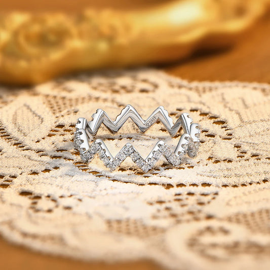 Zigzag Wave Pave Moissanite Rings for Women S925 Silver Eternity Stackable Band Dainty Versatile Everyday Party Jewelry