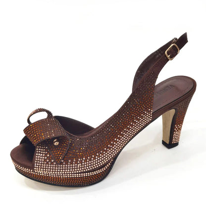 Newest INS Style Peach Color Rhinestone Elegant High Heels Nigeria Popular Design African Ladies Shoes And Bag Set