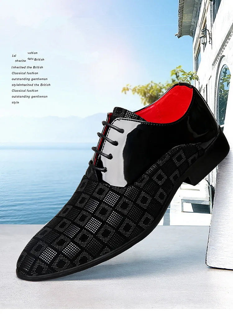 Elegant Red Men's Casual Leather Shoes Pointed-Toe Lace-up Men's Dress Shoes Comfortable Formal Shoes zapatos de vestir hombre