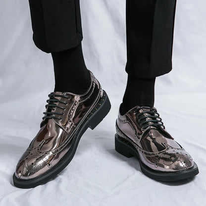Luxury Golden Man Leather Shoes Large Size 38-46 Comfortable Flat Men's Wedding Shoes High Quality Oxford Shoes Man Dress Shoes
