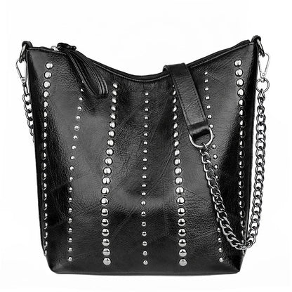 Retro Rivet Shoulder Bag Chain Crossbody Bags for Women Luxury Leather Messenger Bag Women Large Handbag Lady Bolsas De Mujer