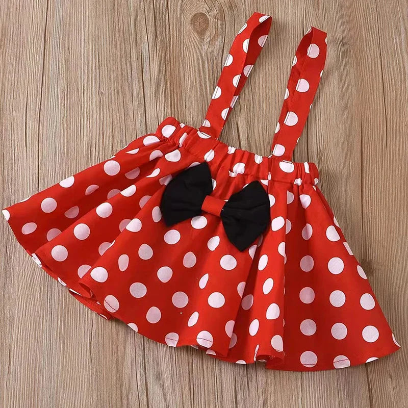 Minnie Mouse Girl Set Children Dress Baby Clothing Set Summer Birthday Costume Polka Dot Suspender Skirt Bow Headband skirt suit