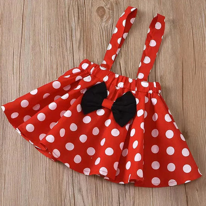 Minnie Mouse Girl Set Children Dress Baby Clothing Set Summer Birthday Costume Polka Dot Suspender Skirt Bow Headband skirt suit