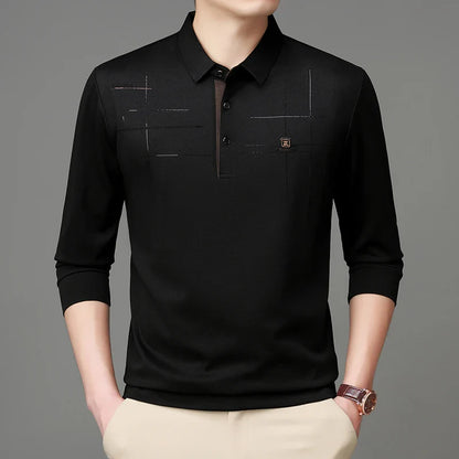 2025 Latest Autumn New Men's Long Sleeve Polo Shirt Middle Aged Business Comfortable Solid Color Men's Collar T-shirt