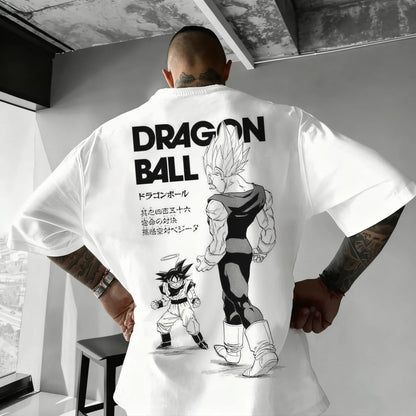 Oversized T-shirt High Quality 100% Cotton Kid Goku with Power Pole Line Art Print UnisexCasual Y2K
