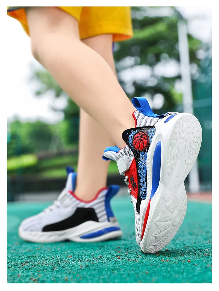 Brand Kids' Sports Shoes Non-slip Running Shoes Boys Basketball Sports Tennis Shoes Fashion Comfortable Teenager Casual Sneakers