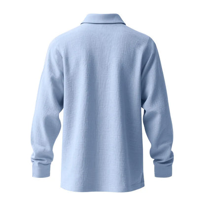 Linen shirt stand-up collar button-down men's loose casual breathable V-neck long-sleeved polo shirt