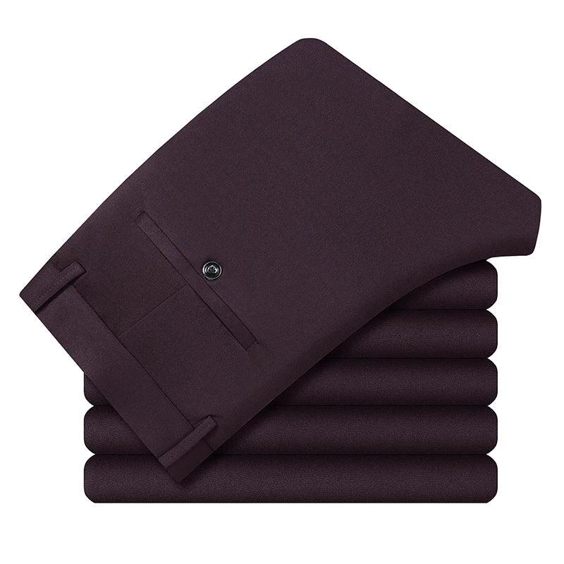 Premium Men's Loose Straight Stretch Trousers – Solid Color Formal Business Pants for All-Day Comfort & Professional Style
