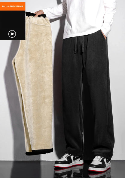 Unisex 2026 Winter New Oversize Pants Men Women Warm Fleece Liner Drawstring Trousers Casual Comfortable Gym Sweatpants